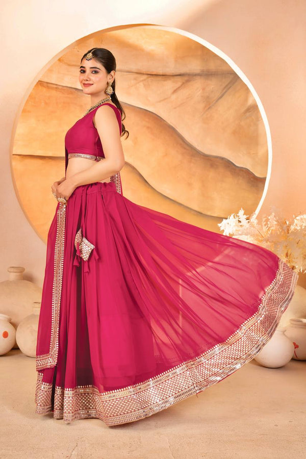 Pink Designer Dyeable Faux Blooming Lehenga Choli with 7mm Sequins Embroidery & Lace-Border Dupatta ClothsVilla