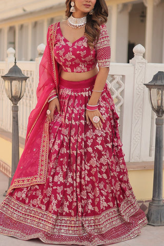 Pink Designer Dyeable Pure Viscose Jacquard Fabric Lehenga Choli & Dupatta Set ClothsVilla