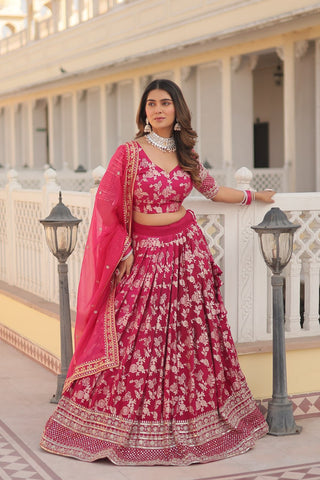 Pink Designer Dyeable Pure Viscose Jacquard Fabric Lehenga Choli & Dupatta Set ClothsVilla