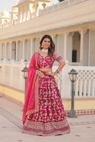 Pink Designer Dyeable Pure Viscose Jacquard Fabric Lehenga Choli & Dupatta Set ClothsVilla