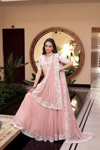 Pink Designer Embellished Lehenga Set in Vichitra Silk, Weone Silk, Star Georgette & New Crush Clothsvilla