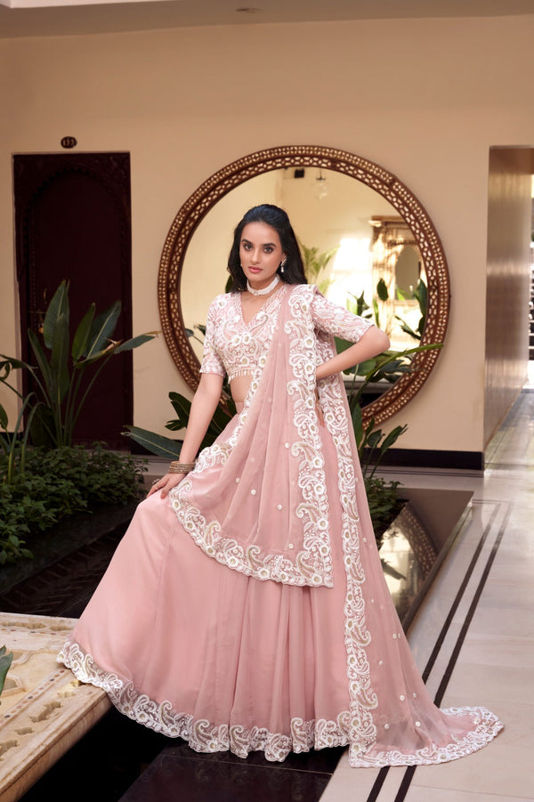 Pink Designer Embellished Lehenga Set in Vichitra Silk, Weone Silk, Star Georgette & New Crush Clothsvilla