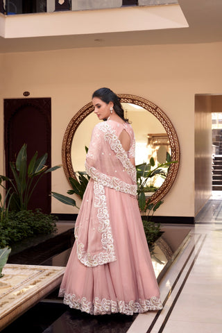Pink Designer Embellished Lehenga Set in Vichitra Silk, Weone Silk, Star Georgette & New Crush Clothsvilla