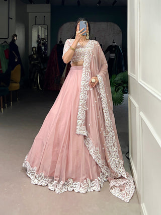 Pink Designer Embellished Lehenga Set in Vichitra Silk, Weone Silk, Star Georgette & New Crush Clothsvilla