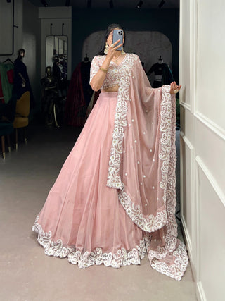 Pink Designer Embellished Lehenga Set in Vichitra Silk, Weone Silk, Star Georgette & New Crush Clothsvilla