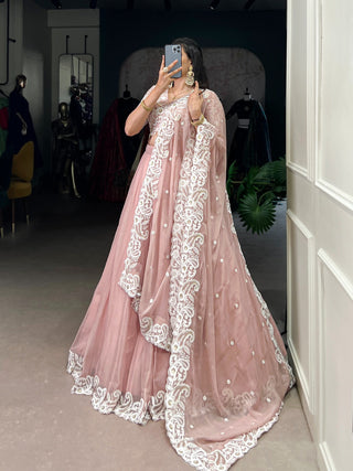 Pink Designer Embellished Lehenga Set in Vichitra Silk, Weone Silk, Star Georgette & New Crush Clothsvilla