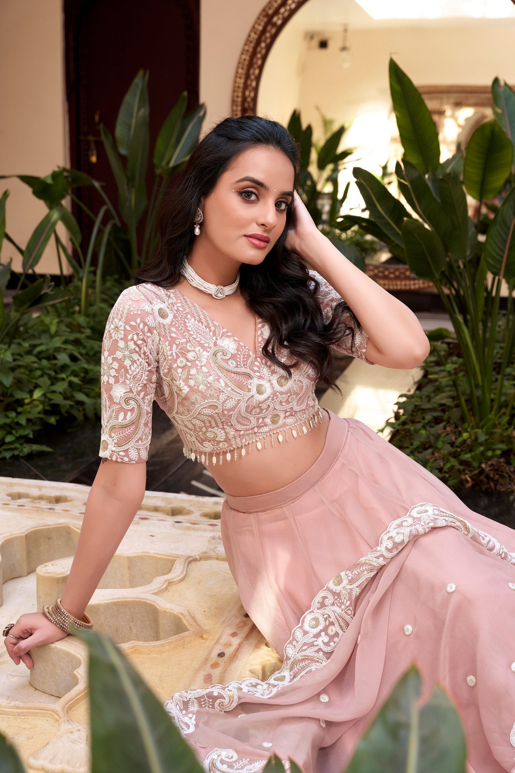 Pink Designer Embellished Lehenga Set in Vichitra Silk, Weone Silk, Star Georgette & New Crush Secondary image