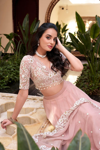 Pink Designer Embellished Lehenga Set in Vichitra Silk, Weone Silk, Star Georgette & New Crush Clothsvilla