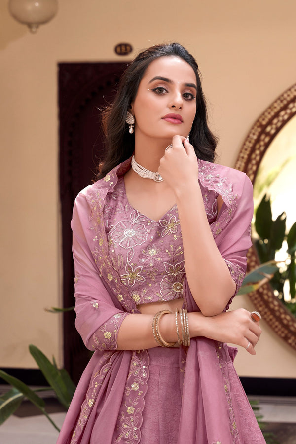 Pink Designer Embellished Lehenga Set in Vichitra Silk, Weone Silk, Star Georgette & New Crush Clothsvilla