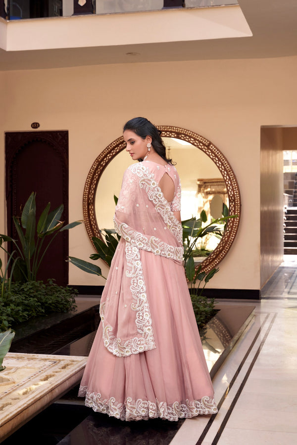 Pink Designer Embellished Lehenga Set in Vichitra Silk, Weone Silk, Star Georgette & New Crush Clothsvilla