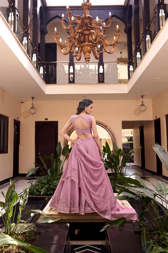 Pink Designer Embellished Lehenga Set in Vichitra Silk, Weone Silk, Star Georgette & New Crush Clothsvilla