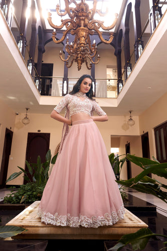Pink Designer Embellished Lehenga Set in Vichitra Silk, Weone Silk, Star Georgette & New Crush Clothsvilla