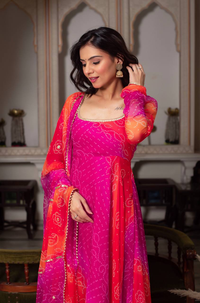 Pink Designer Faux Georgette Digital Print Anarkali Set with Dupatta ClothsVilla