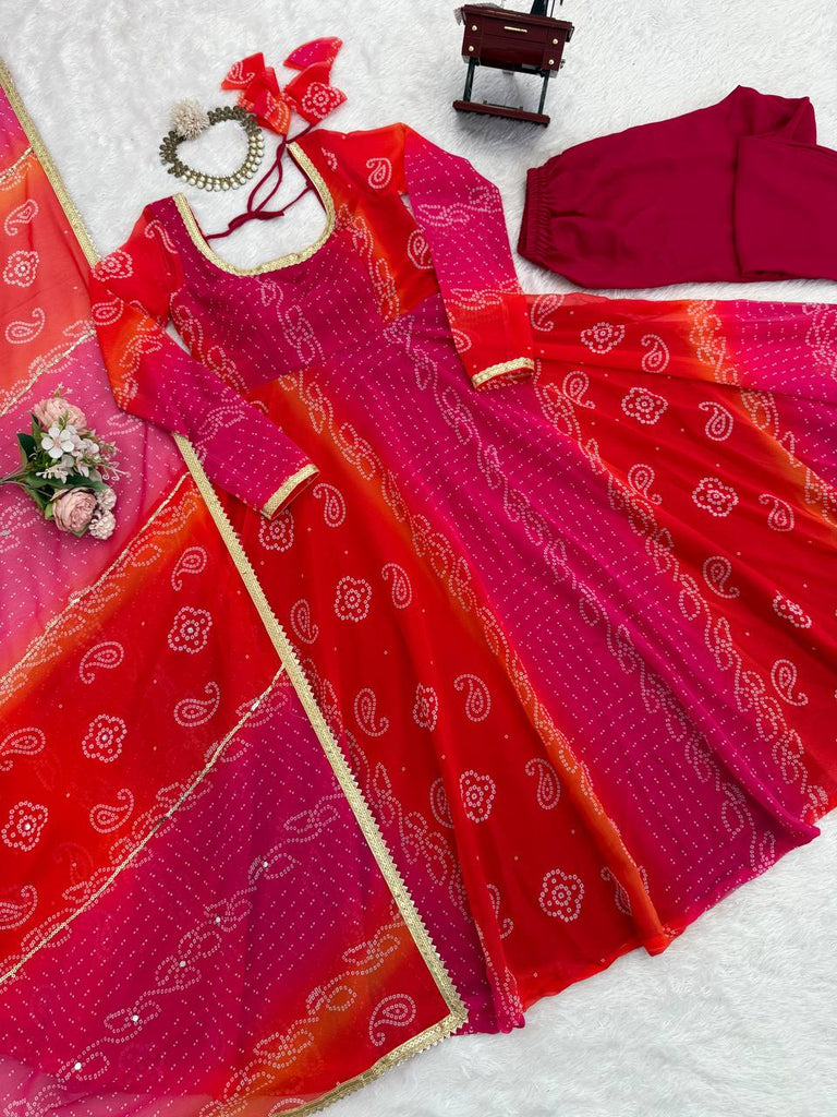 Pink Designer Faux Georgette Digital Print Anarkali Set with Dupatta ClothsVilla