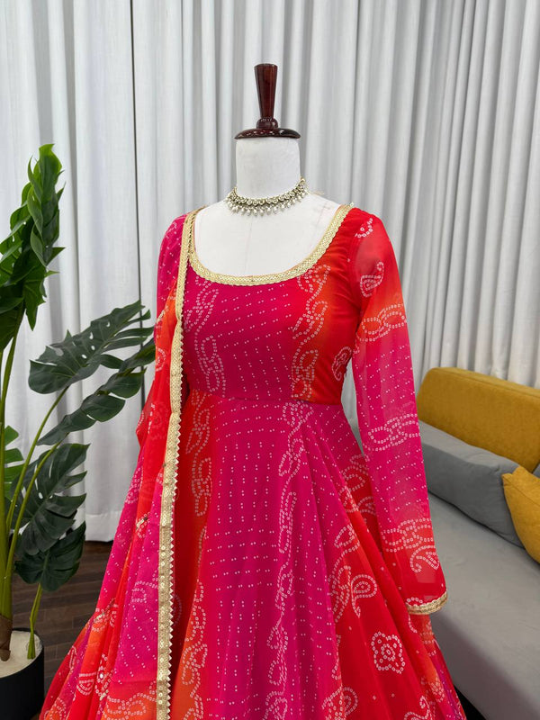 Pink Designer Faux Georgette Digital Print Anarkali Set with Dupatta ClothsVilla