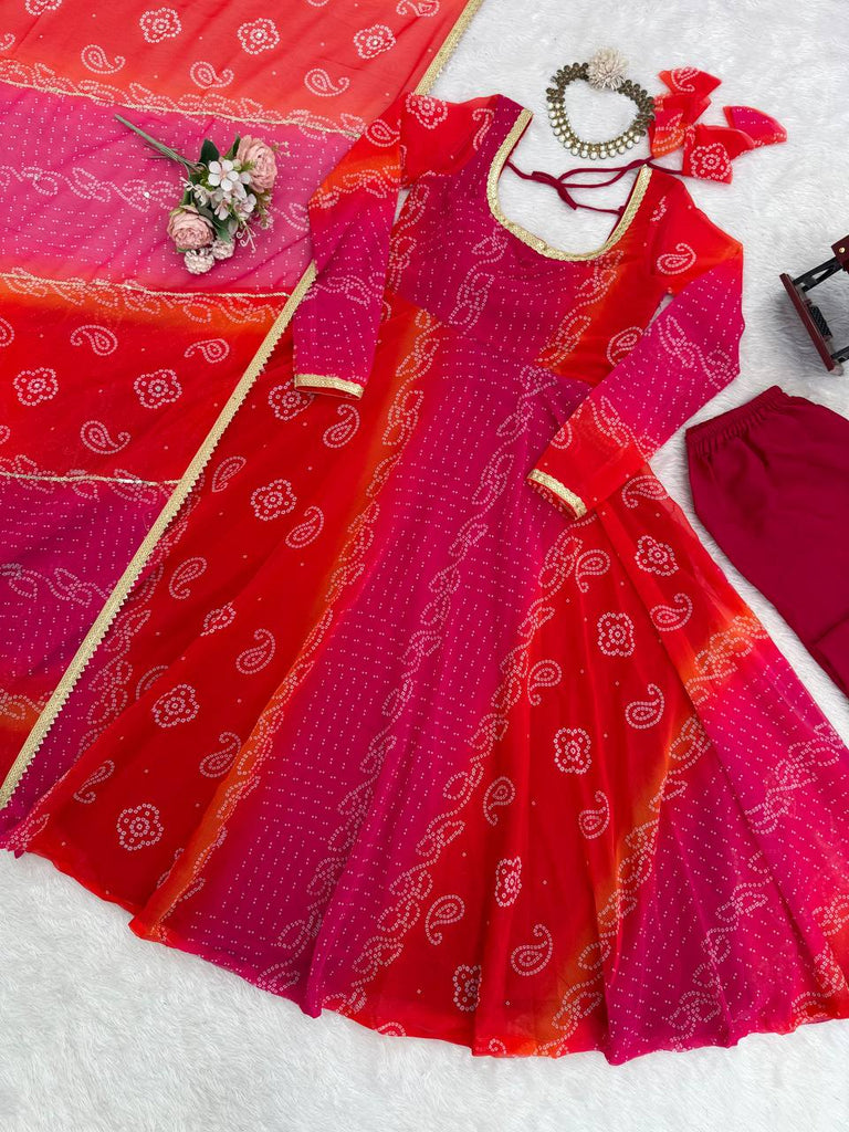 Pink Designer Faux Georgette Digital Print Anarkali Set with Dupatta ClothsVilla