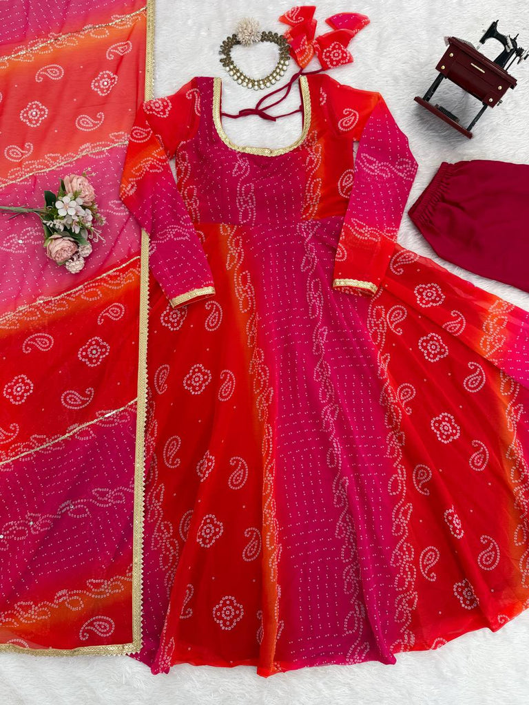 Pink Designer Faux Georgette Digital Print Anarkali Set with Dupatta ClothsVilla