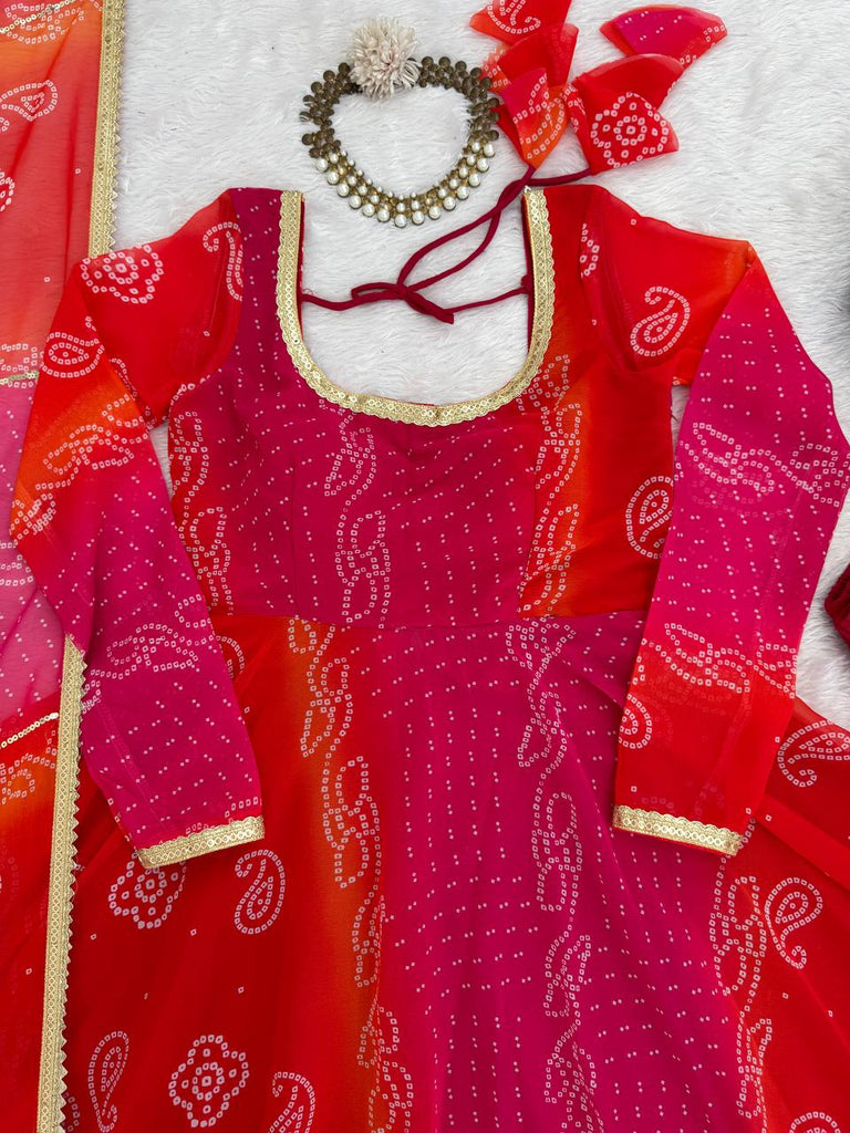 Pink Designer Faux Georgette Digital Print Anarkali Set with Dupatta ClothsVilla