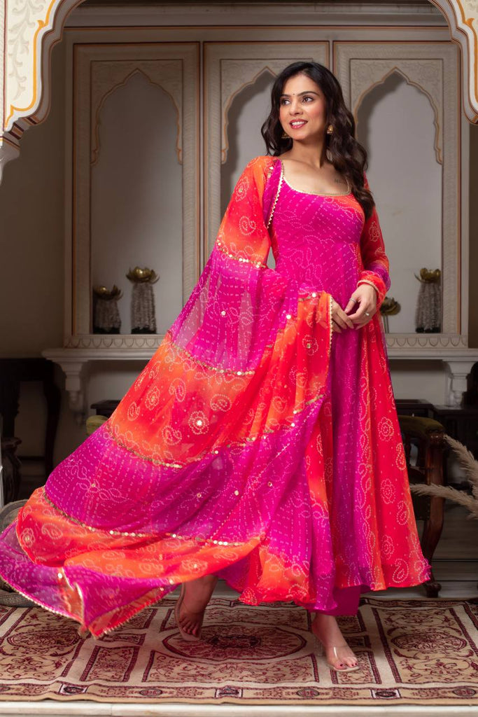 Pink Designer Faux Georgette Digital Print Anarkali Set with Dupatta ClothsVilla