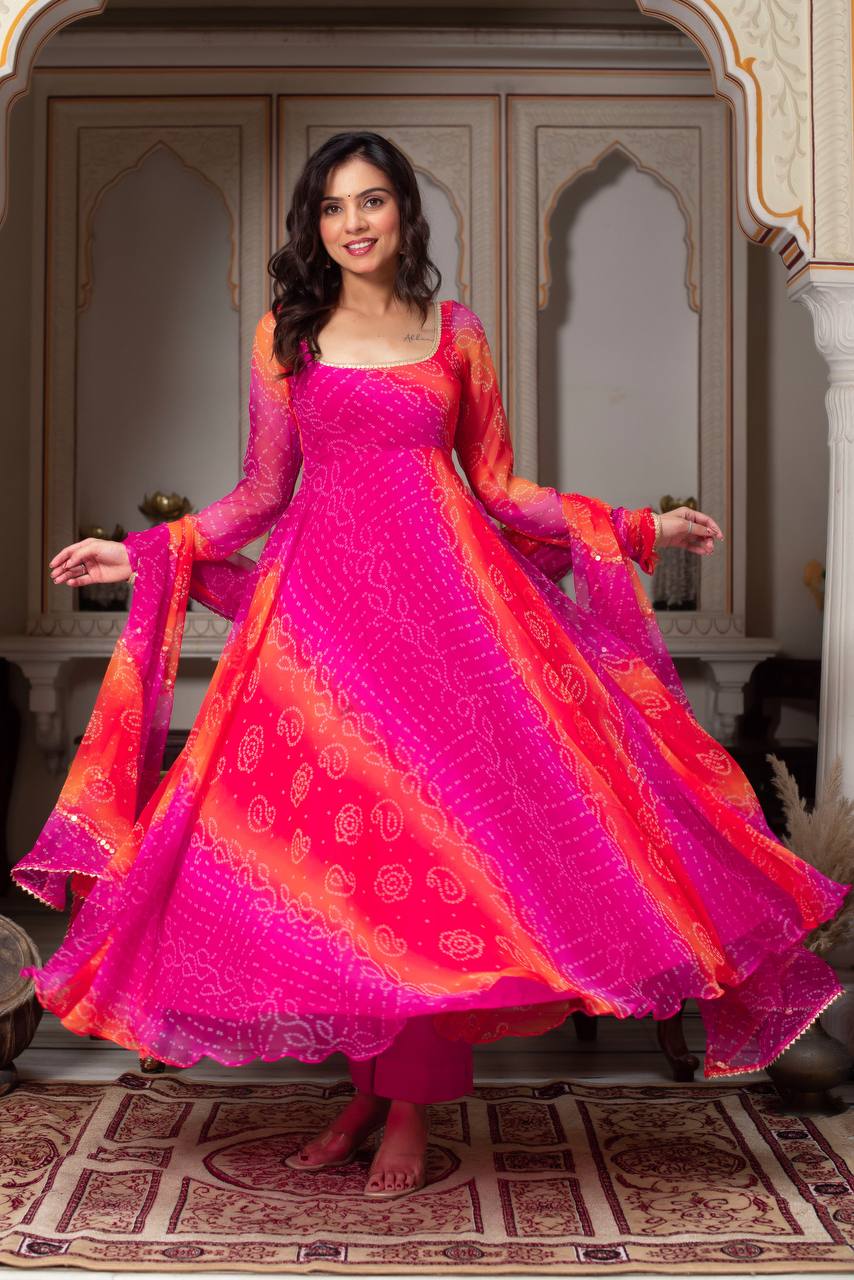 Pink Designer Faux Georgette Digital Print Anarkali Set with Dupatta ClothsVilla Main image