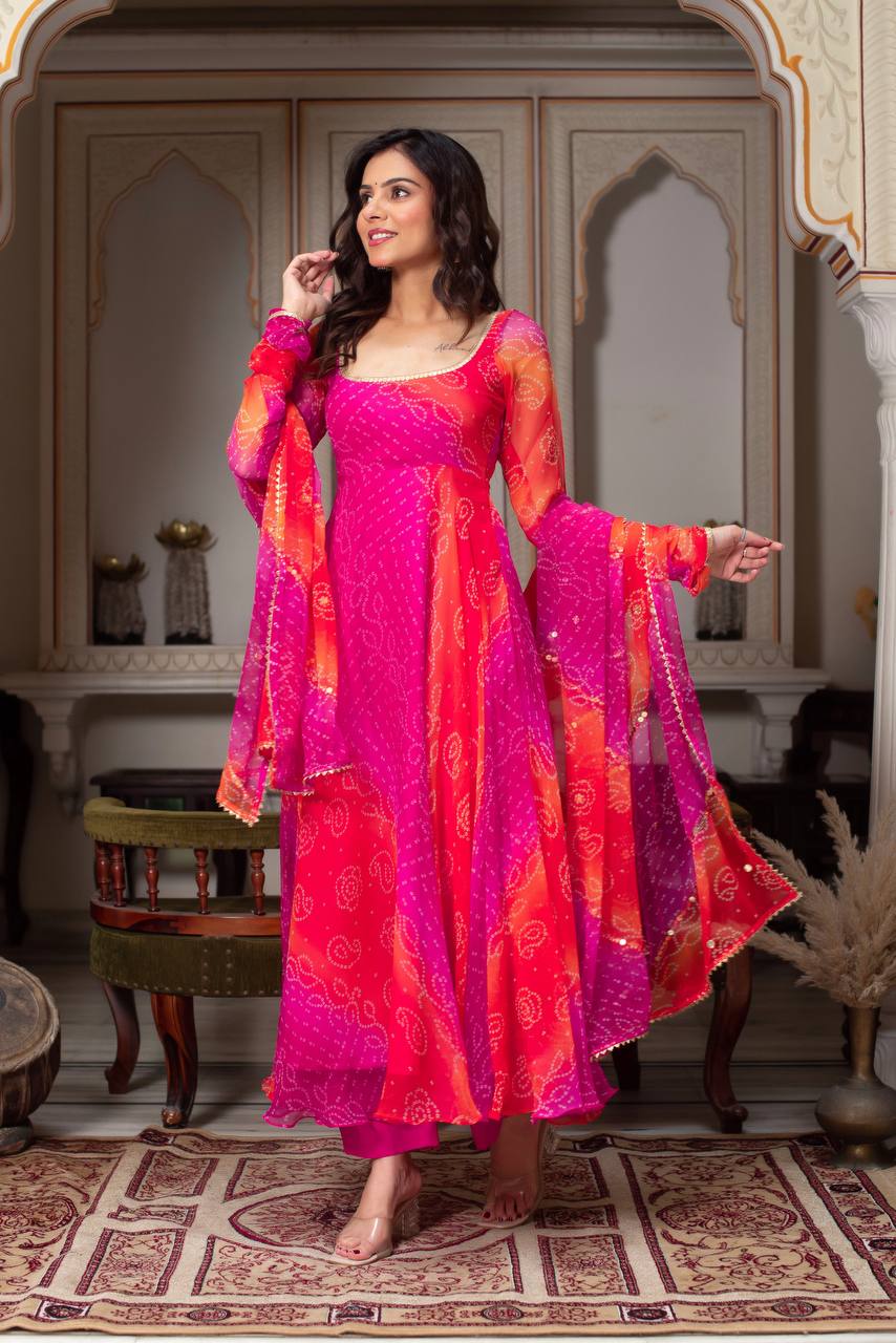 Pink Designer Faux Georgette Digital Print Anarkali Set with Dupatta ClothsVilla