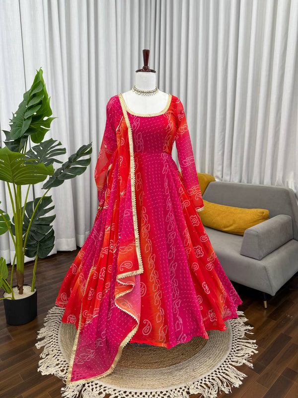 Pink Designer Faux Georgette Digital Print Anarkali Set with Dupatta ClothsVilla