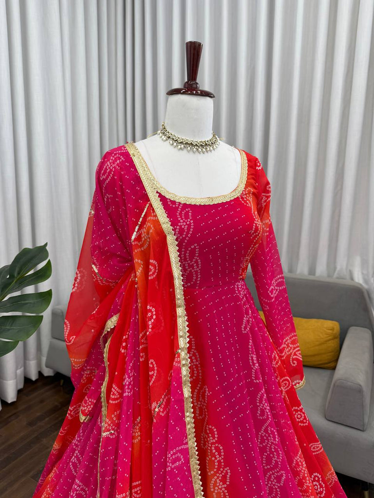 Pink Designer Faux Georgette Digital Print Anarkali Set with Dupatta ClothsVilla