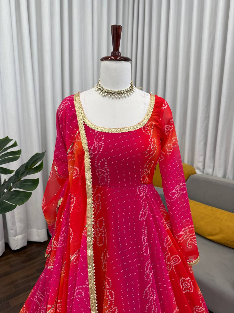 Pink Designer Faux Georgette Digital Print Anarkali Set with Dupatta ClothsVilla