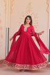 Load image into Gallery viewer, Pink Designer Faux Georgette Gown with Zari &amp; Sequins Embroidery and Embroidered Dupatta – Luxury Ethnic Set ClothsVilla