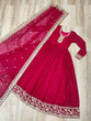 Load image into Gallery viewer, Pink Designer Faux Georgette Gown with Zari &amp; Sequins Embroidery and Embroidered Dupatta – Luxury Ethnic Set ClothsVilla