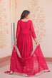 Load image into Gallery viewer, Pink Designer Faux Georgette Gown with Zari &amp; Sequins Embroidery and Embroidered Dupatta – Luxury Ethnic Set ClothsVilla