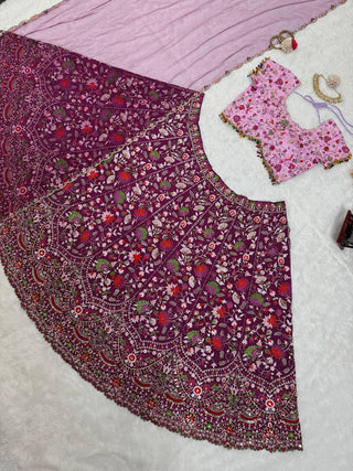 Pink Designer Faux Georgette Semi-Stitched Lehenga Choli Set with Sequin Embroidery & Fancy Latkan Work ClothsVilla
