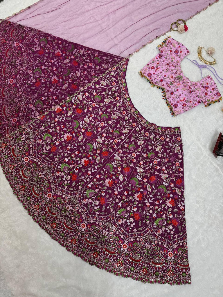 Pink Designer Faux Georgette Semi-Stitched Lehenga Choli Set with Sequin Embroidery & Fancy Latkan Work ClothsVilla
