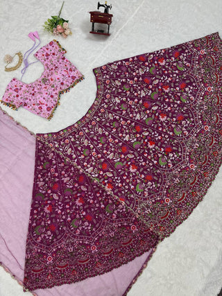 Pink Designer Faux Georgette Semi-Stitched Lehenga Choli Set with Sequin Embroidery & Fancy Latkan Work ClothsVilla