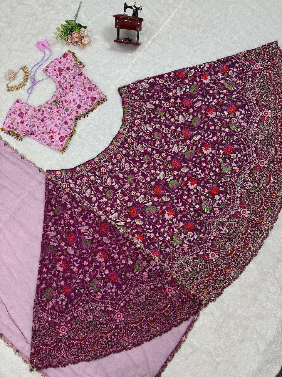 Pink Designer Faux Georgette Semi-Stitched Lehenga Choli Set with Sequin Embroidery & Fancy Latkan Work ClothsVilla