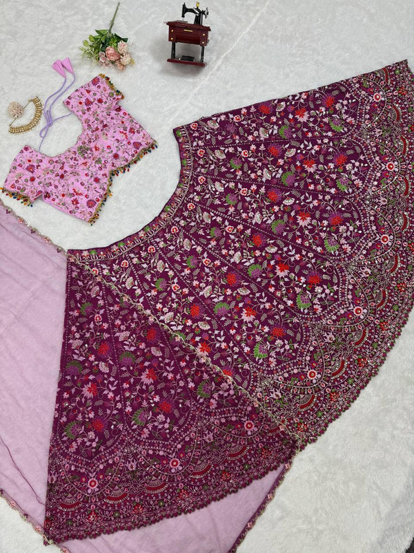 Pink Designer Faux Georgette Semi-Stitched Lehenga Choli Set with Sequin Embroidery & Fancy Latkan Work ClothsVilla