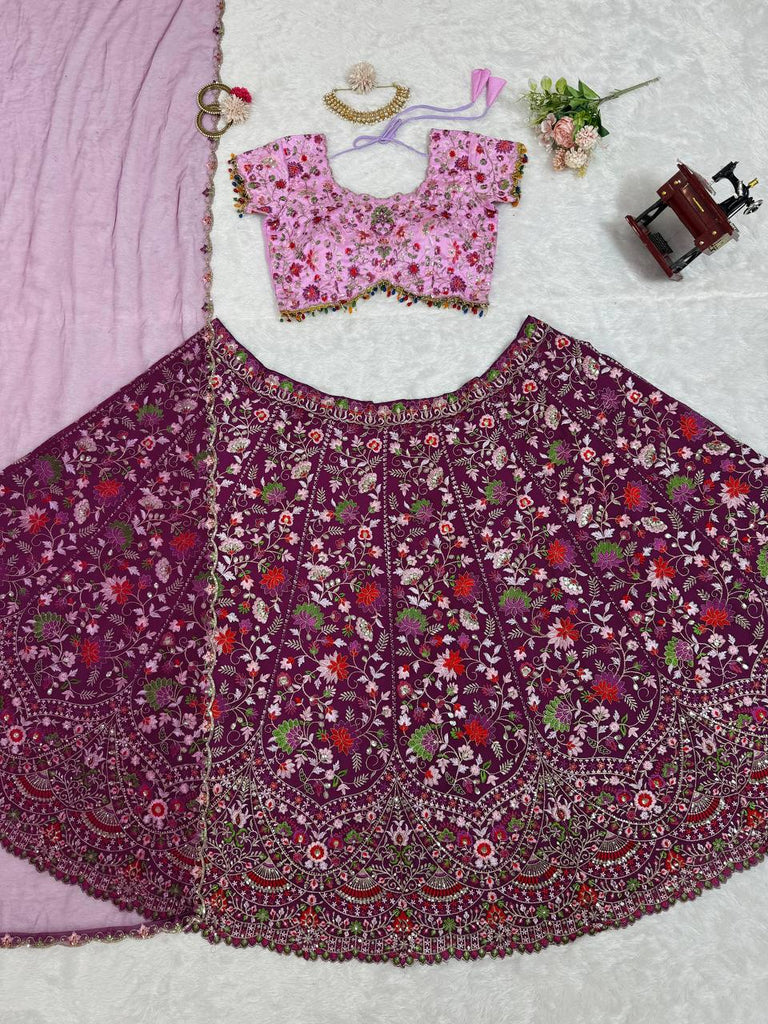 Pink Designer Faux Georgette Semi-Stitched Lehenga Choli Set with Sequin Embroidery & Fancy Latkan Work ClothsVilla