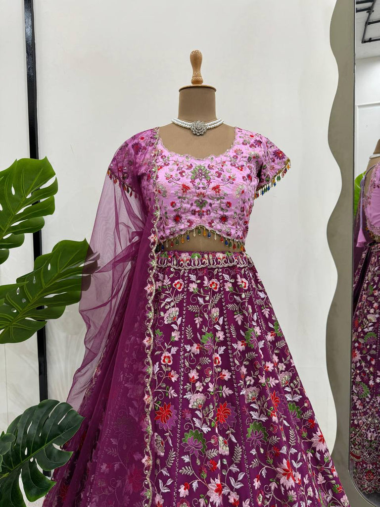 Pink Designer Faux Georgette Semi-Stitched Lehenga Choli Set with Sequin Embroidery & Fancy Latkan Work ClothsVilla