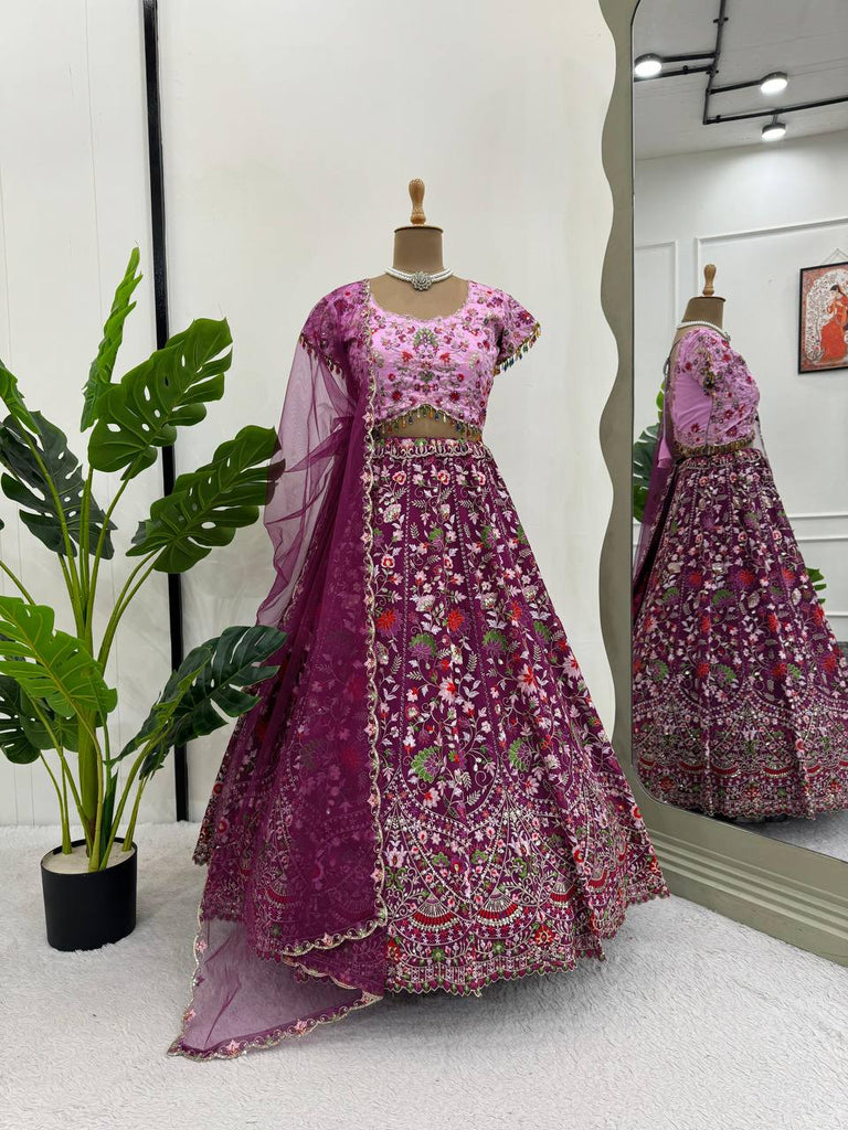Pink Designer Faux Georgette Semi-Stitched Lehenga Choli Set with Sequin Embroidery & Fancy Latkan Work ClothsVilla