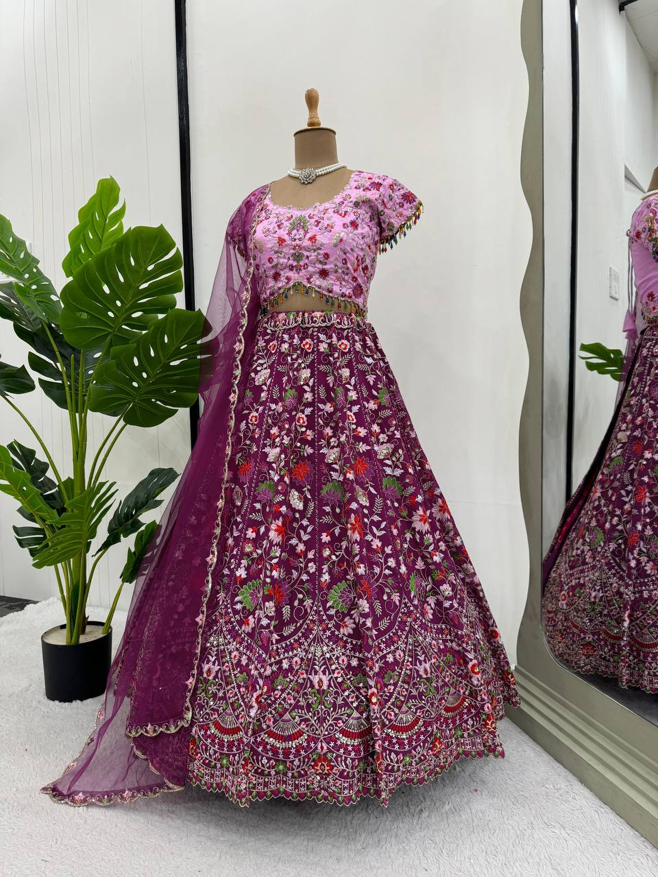 Pink Designer Faux Georgette Semi-Stitched Lehenga Choli Set with Sequin Embroidery & Fancy Latkan Work ClothsVilla Main image
