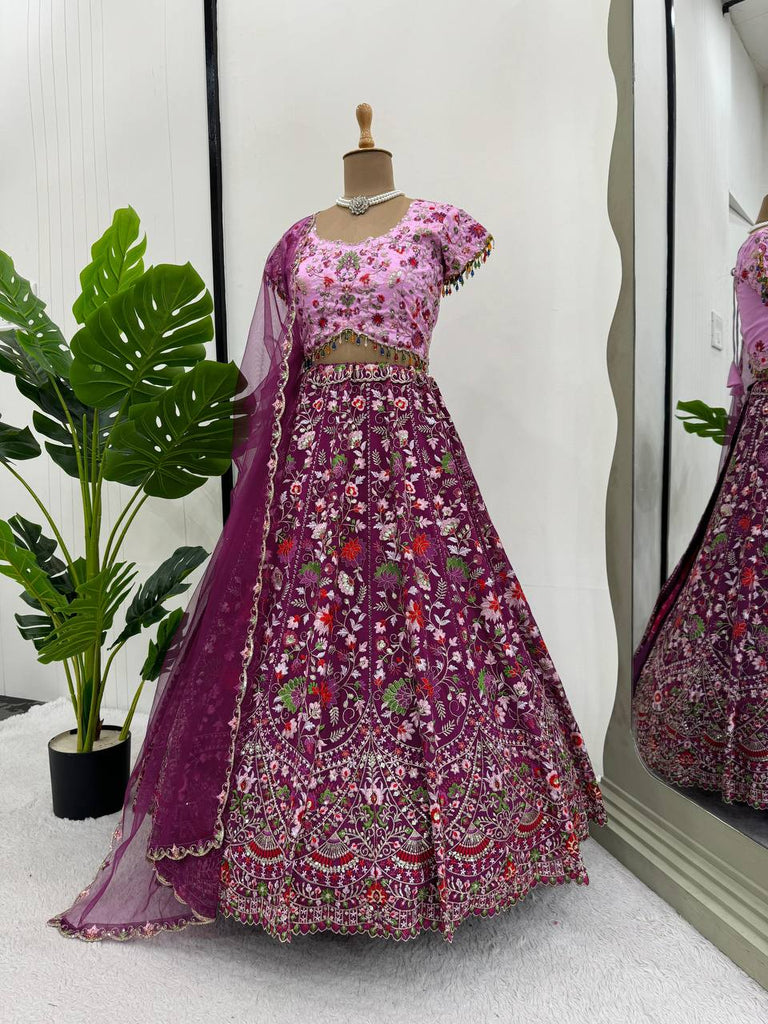 Pink Designer Faux Georgette Semi-Stitched Lehenga Choli Set with Sequin Embroidery & Fancy Latkan Work ClothsVilla