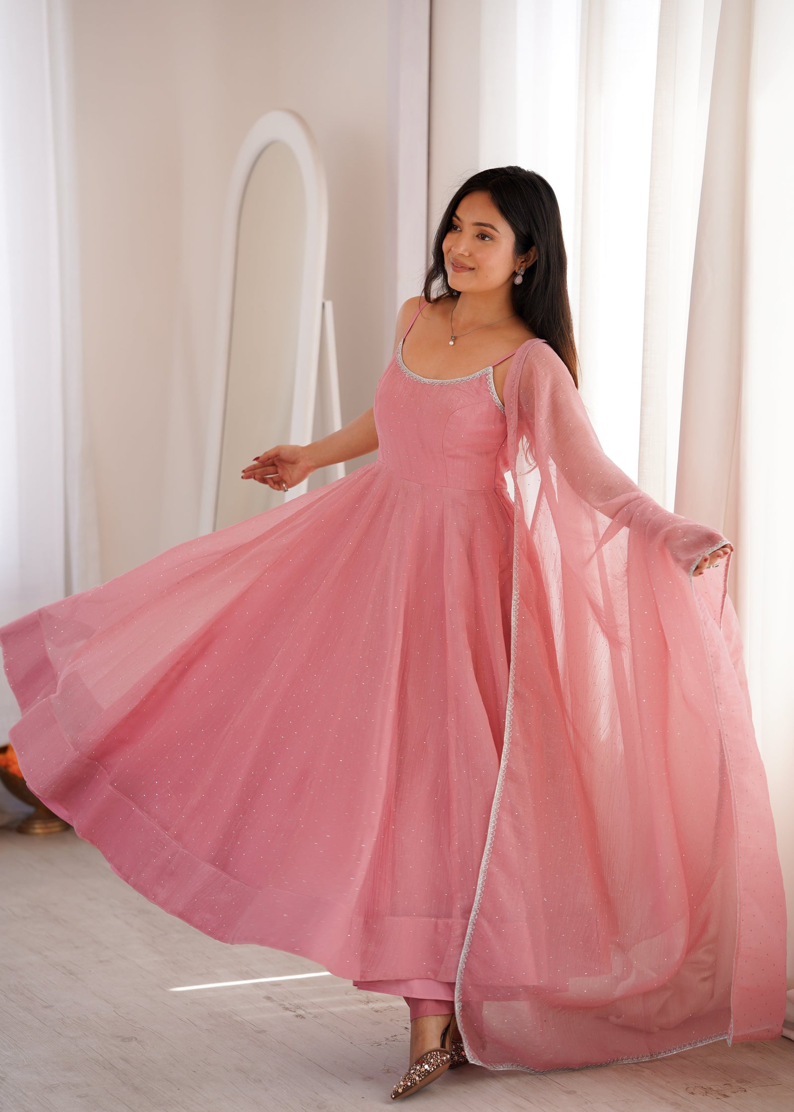 Pink Designer Flared Anarkali Suit ClothsVilla