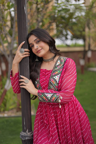 Pink Designer Laheriya Gown ClothsVilla.com