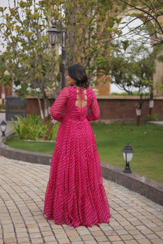 Pink Designer Laheriya Gown ClothsVilla.com
