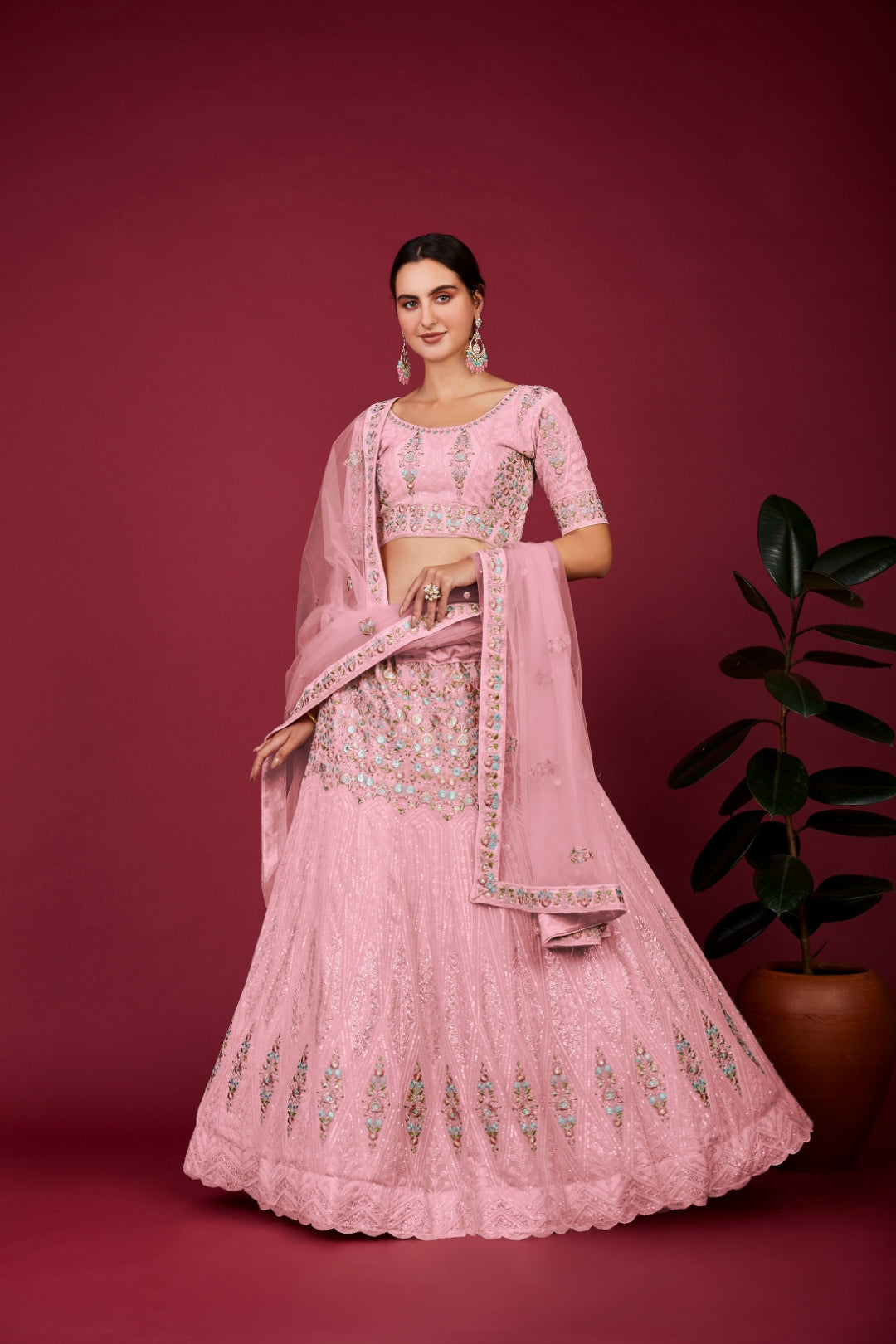 Captivating Pink Designer Lehenga Choli Set - Embroidered Elegance ClothsVilla Main image