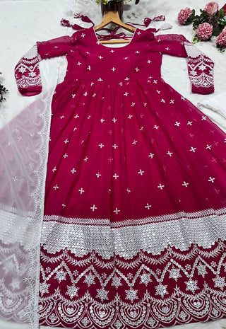 Pink Designer Luxury Anarkali Suit Set – Faux Blooming Fabric with Heavy Sequin & Thread Embroidery ClothsVilla