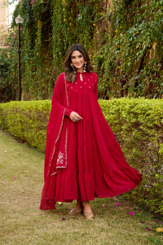 Pink Designer Marble Foil Work Flared Dress Set ClothsVilla