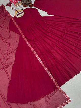 Pink Designer Party Wear Fancy Ruffles Gown, Dupatta & Plazzo Set – Elegant Festive Look Clothsvilla