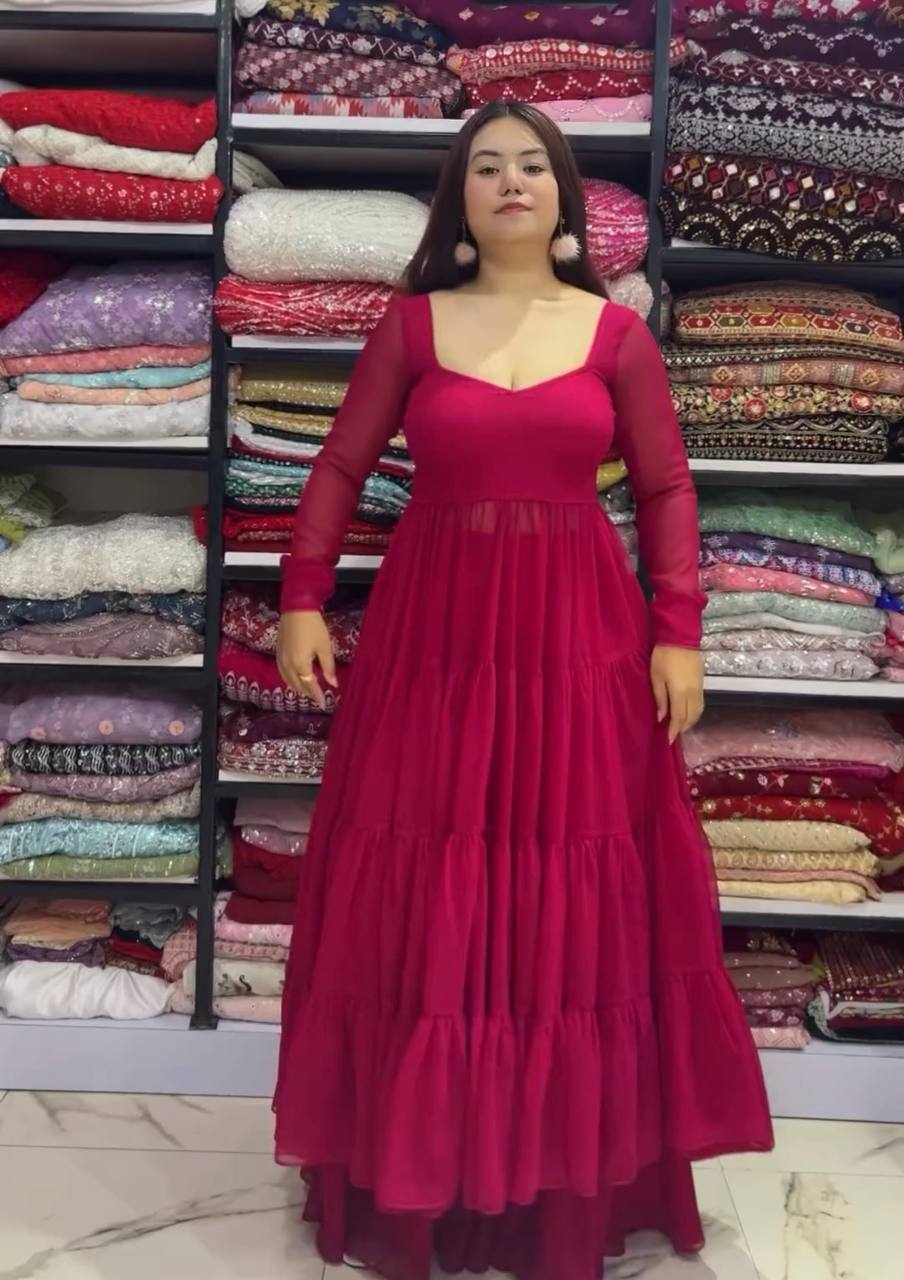 Pink Designer Party Wear Fancy Ruffles Gown, Dupatta & Plazzo Set – Elegant Festive Look Clothsvilla
