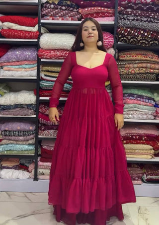 Pink Designer Party Wear Fancy Ruffles Gown, Dupatta & Plazzo Set – Elegant Festive Look Clothsvilla